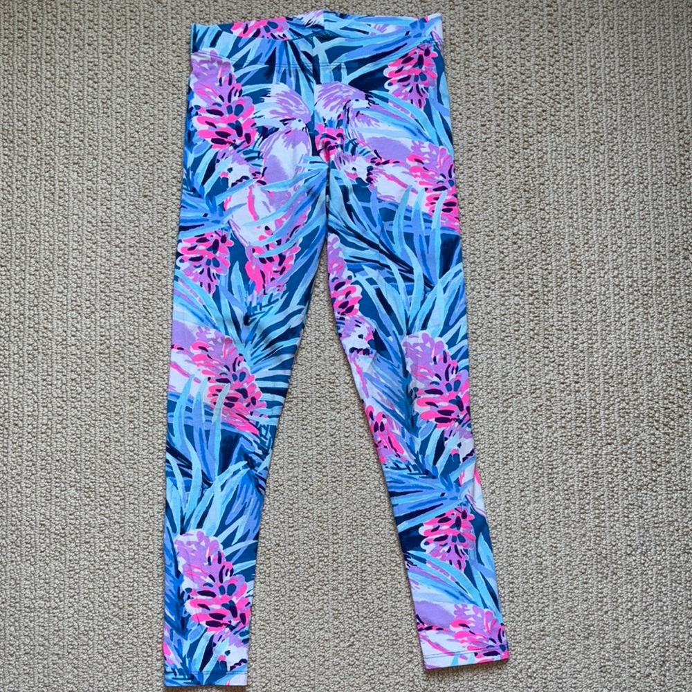 Lilly Pulitzer Tropical Blue and Pink Leggings girls L 8 10